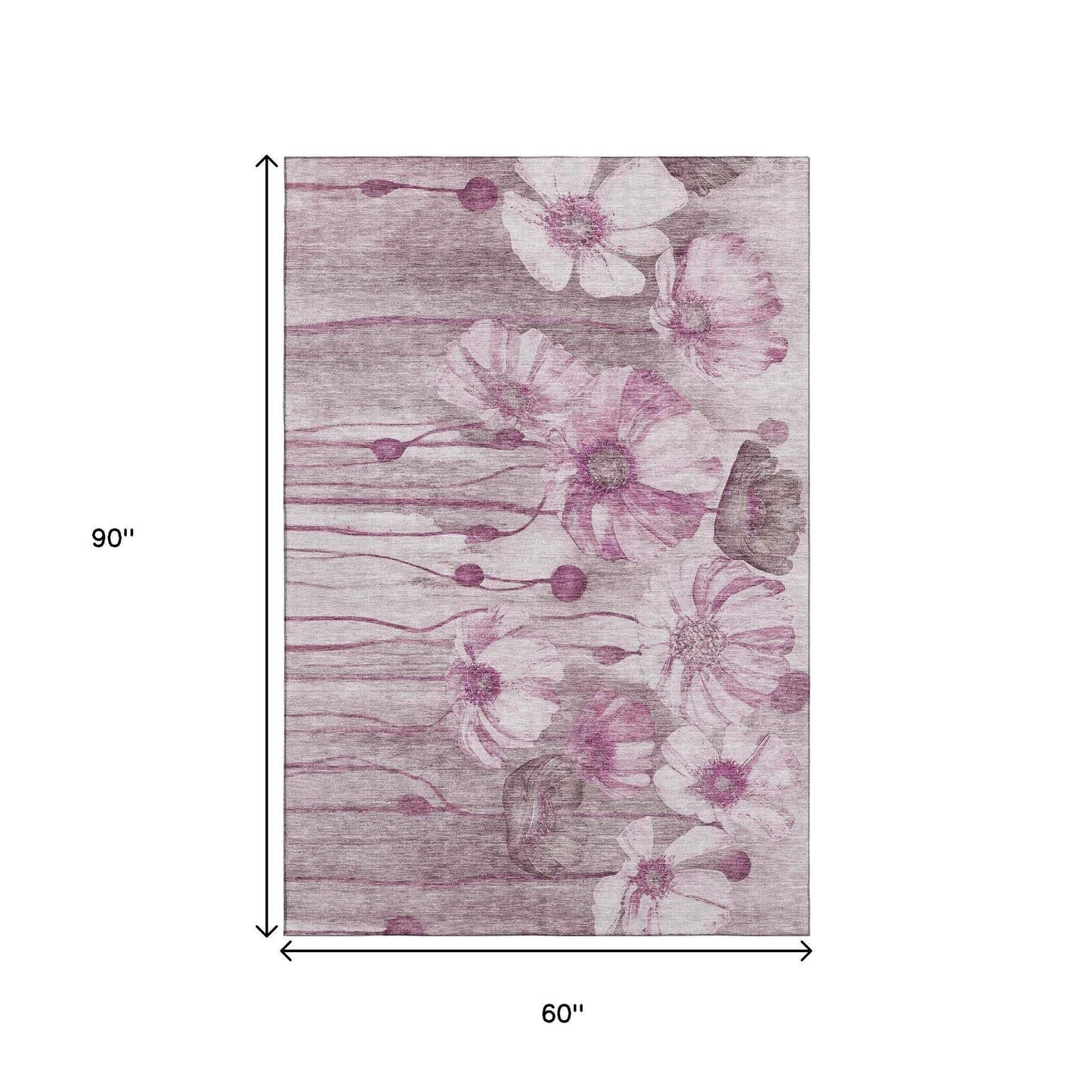 5' X 8' Plum And Ivory Floral Washable Area Rug With UV Protection - HomeRoots - Flyclothing LLC