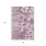5' X 8' Plum And Ivory Floral Washable Area Rug With UV Protection - HomeRoots - Flyclothing LLC