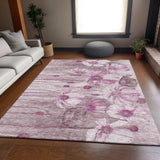 5' X 8' Plum And Ivory Floral Washable Area Rug With UV Protection - HomeRoots - Flyclothing LLC