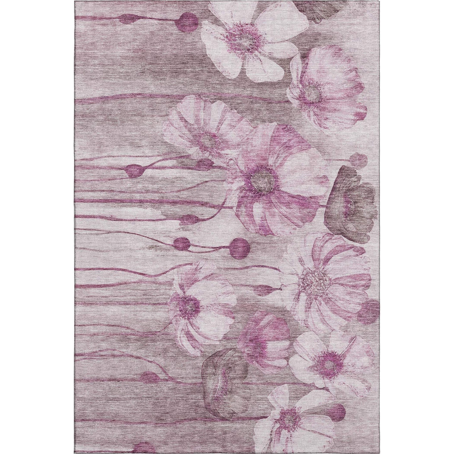 5' X 8' Plum And Ivory Floral Washable Area Rug With UV Protection - HomeRoots - Flyclothing LLC