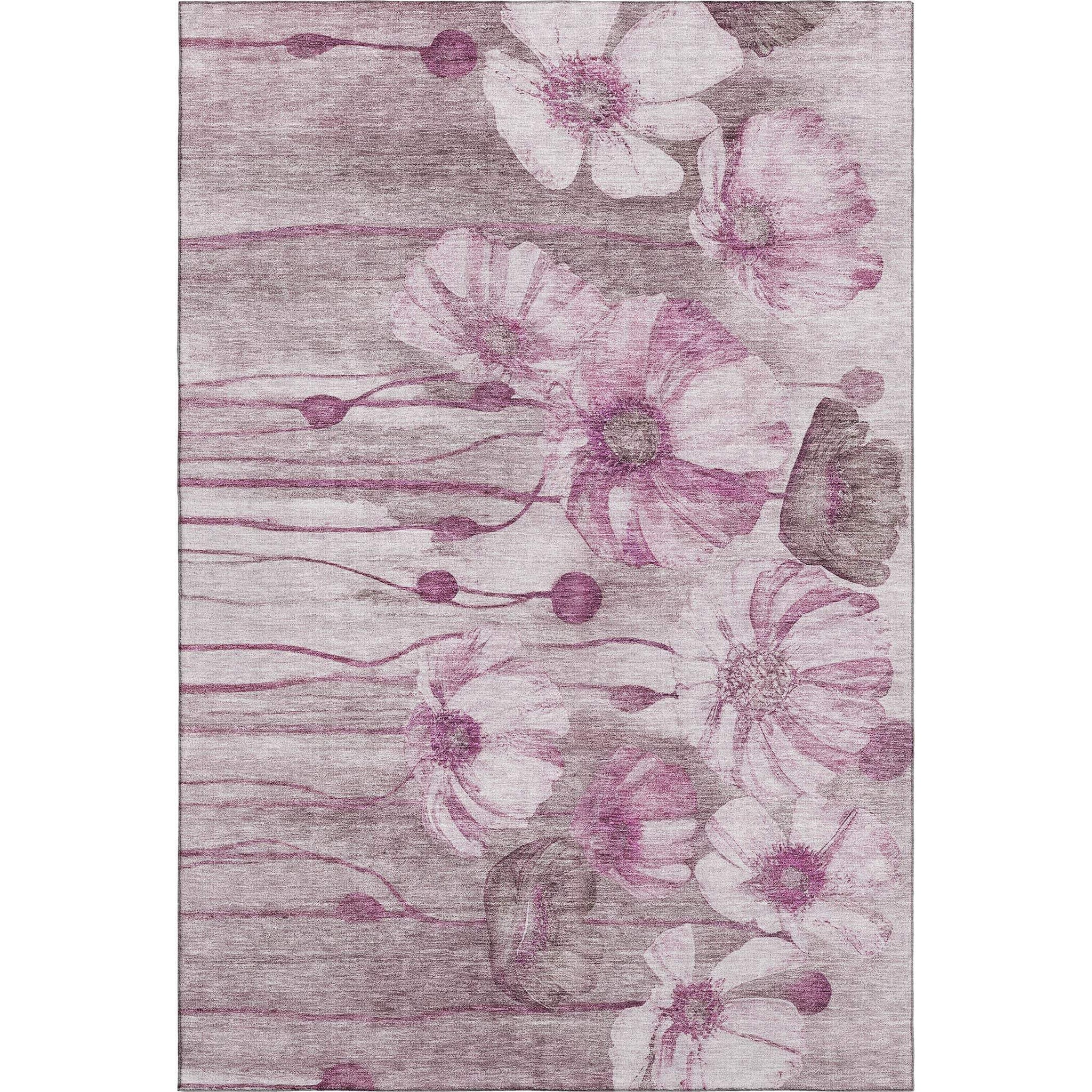 5' X 8' Plum And Ivory Floral Washable Area Rug With UV Protection - HomeRoots - Flyclothing LLC