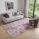5' X 8' Plum And Ivory Floral Washable Area Rug With UV Protection - HomeRoots - Flyclothing LLC