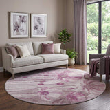 8' Plum And Ivory Floral Washable Round Rug With UV Protection - HomeRoots - Flyclothing LLC
