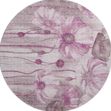 8' Plum And Ivory Floral Washable Round Rug With UV Protection - HomeRoots - Flyclothing LLC