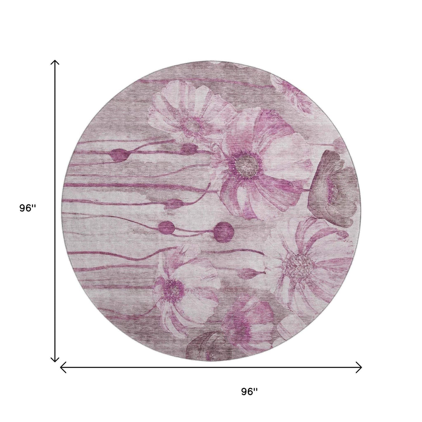 8' Plum And Ivory Floral Washable Round Rug With UV Protection - HomeRoots - Flyclothing LLC