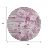 8' Plum And Ivory Floral Washable Round Rug With UV Protection - HomeRoots - Flyclothing LLC