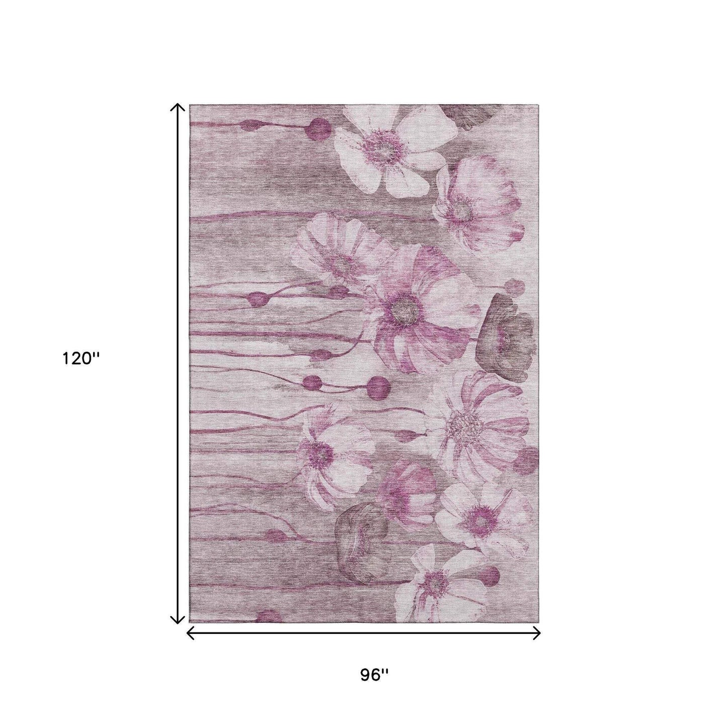 8' X 10' Plum And Ivory Floral Washable Area Rug With UV Protection - HomeRoots - Flyclothing LLC