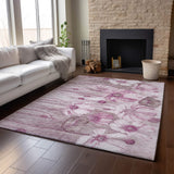 8' X 10' Plum And Ivory Floral Washable Area Rug With UV Protection - HomeRoots - Flyclothing LLC