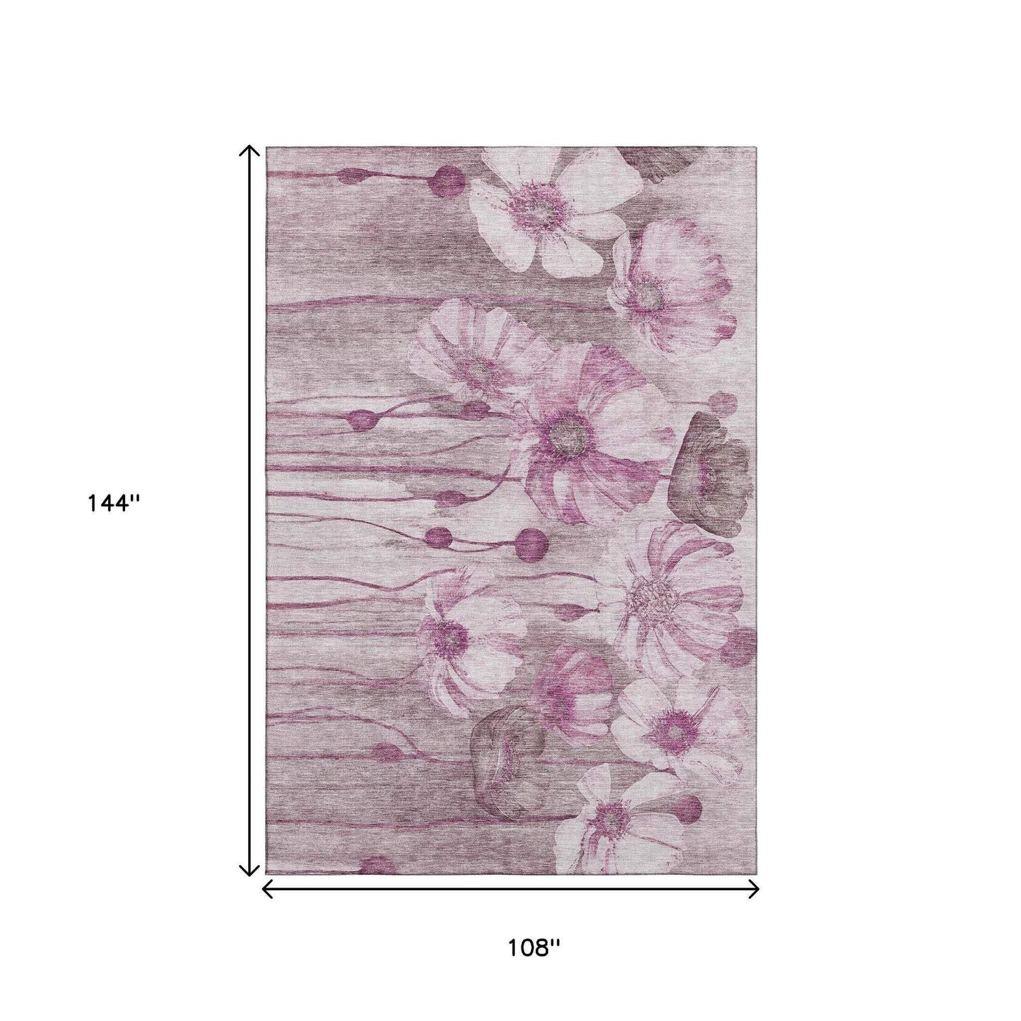 9' X 12' Plum And Ivory Floral Washable Area Rug With UV Protection - HomeRoots - Flyclothing LLC