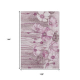 9' X 12' Plum And Ivory Floral Washable Area Rug With UV Protection - HomeRoots - Flyclothing LLC