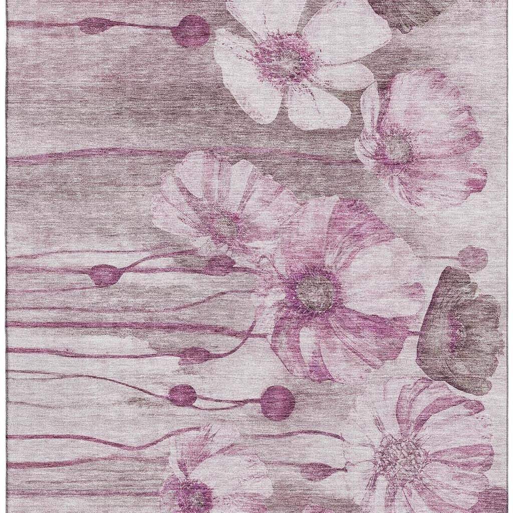 10' X 14' Plum And Ivory Floral Washable Area Rug With UV Protection - HomeRoots - Flyclothing LLC