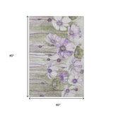 5' X 8' Purple Green And Ivory Floral Washable Area Rug With UV Protection - HomeRoots - Flyclothing LLC