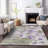 5' X 8' Purple Green And Ivory Floral Washable Area Rug With UV Protection - HomeRoots - Flyclothing LLC