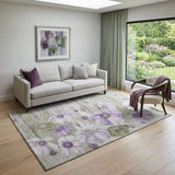 5' X 8' Purple Green And Ivory Floral Washable Area Rug With UV Protection - HomeRoots - Flyclothing LLC