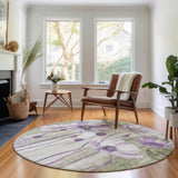 8' Purple Green And Ivory Floral Washable Round Rug With UV Protection - HomeRoots - Flyclothing LLC