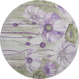 8' Purple Green And Ivory Floral Washable Round Rug With UV Protection - HomeRoots - Flyclothing LLC
