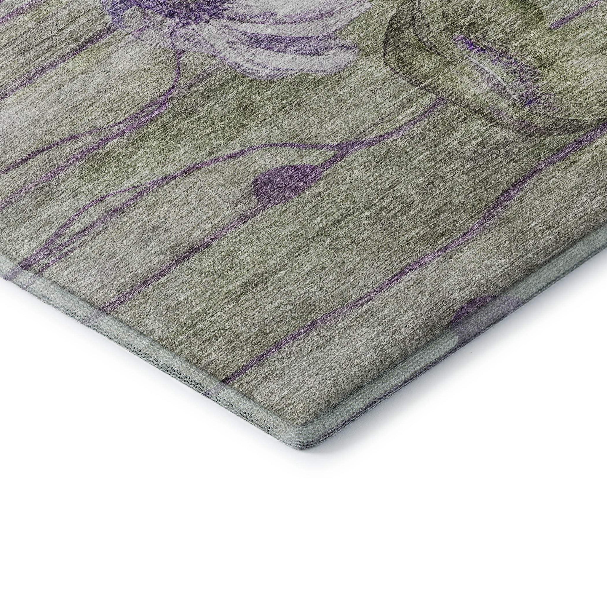 8' Purple Green And Ivory Floral Washable Round Rug With UV Protection - HomeRoots - Flyclothing LLC