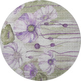 8' Purple Green And Ivory Floral Washable Round Rug With UV Protection - HomeRoots - Flyclothing LLC