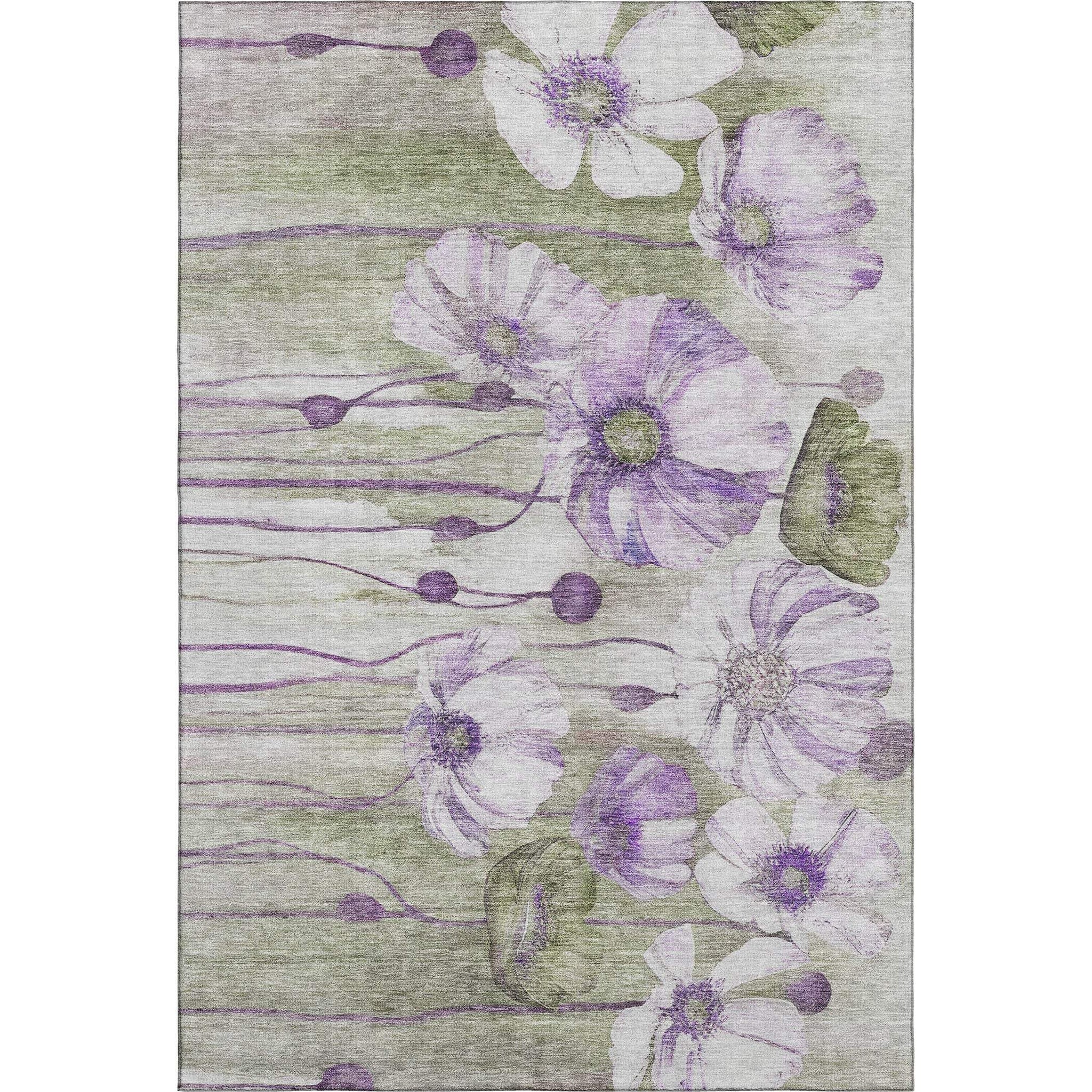 8' X 10' Purple Green And Ivory Floral Washable Area Rug With UV Protection - HomeRoots - Flyclothing LLC