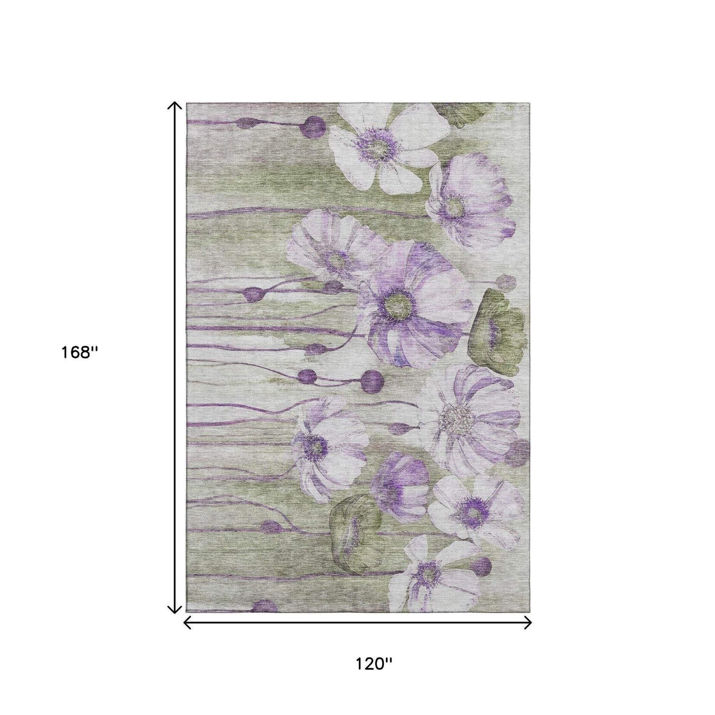 10' X 14' Purple Green And Ivory Floral Washable Area Rug With UV Protection - HomeRoots - Flyclothing LLC