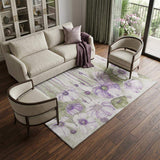 10' X 14' Purple Green And Ivory Floral Washable Area Rug With UV Protection - HomeRoots - Flyclothing LLC