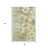 3' X 5' Sage Gold And Ivory Floral Washable Area Rug With UV Protection - HomeRoots - Flyclothing LLC