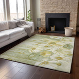 5' X 8' Sage Gold And Ivory Floral Washable Area Rug With UV Protection - HomeRoots - Flyclothing LLC