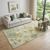 5' X 8' Sage Gold And Ivory Floral Washable Area Rug With UV Protection - HomeRoots - Flyclothing LLC