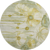 8' Sage Gold And Ivory Floral Washable Round Rug With UV Protection - HomeRoots - Flyclothing LLC