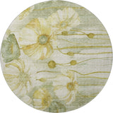 8' Sage Gold And Ivory Floral Washable Round Rug With UV Protection - HomeRoots - Flyclothing LLC