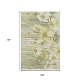 9' X 12' Sage Gold And Ivory Floral Washable Area Rug With UV Protection - HomeRoots - Flyclothing LLC