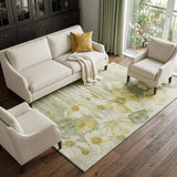 9' X 12' Sage Gold And Ivory Floral Washable Area Rug With UV Protection - HomeRoots - Flyclothing LLC