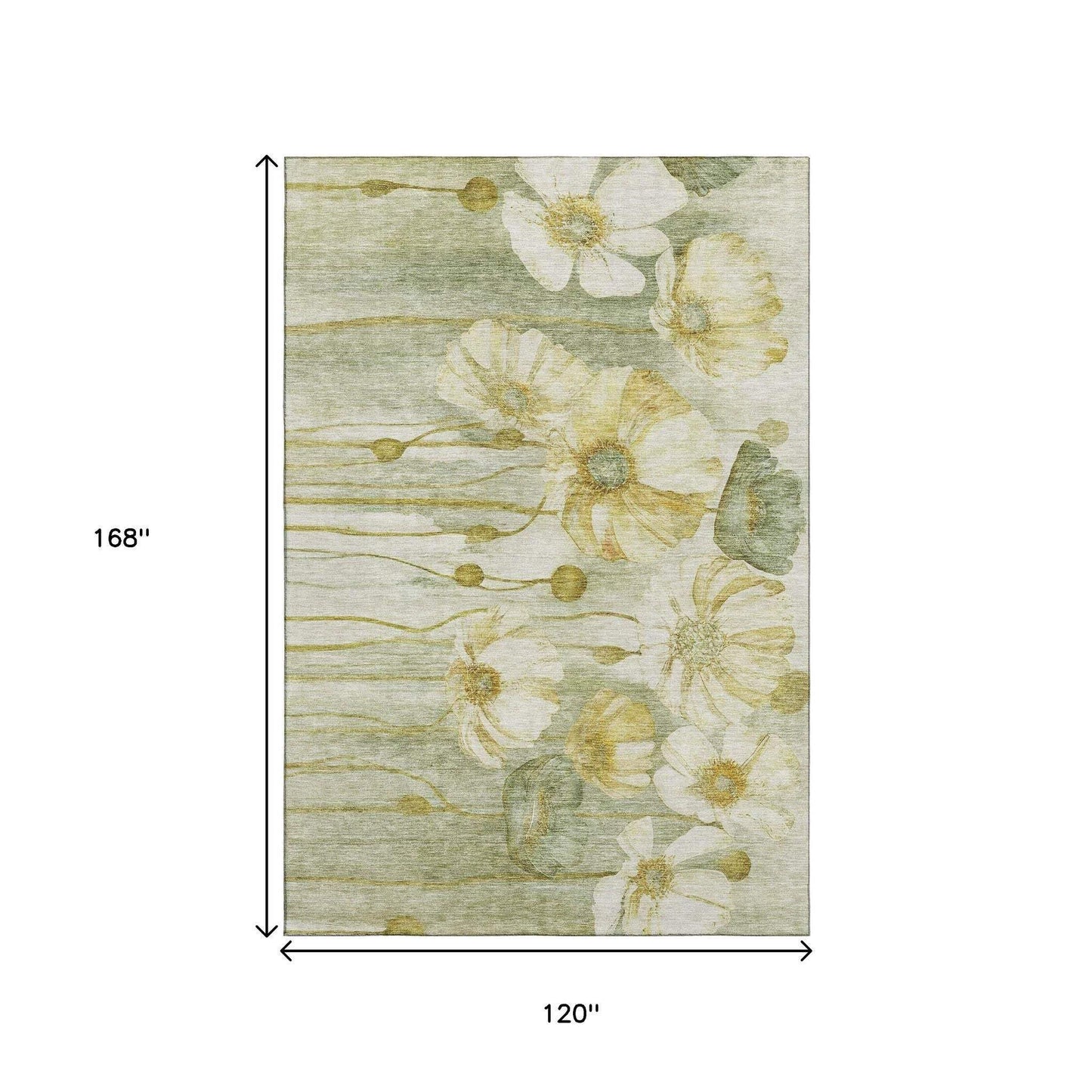 10' X 14' Sage Gold And Ivory Floral Washable Area Rug With UV Protection - HomeRoots - Flyclothing LLC