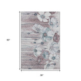 3' X 5' Teal Mauve And Ivory Floral Washable Area Rug With UV Protection - HomeRoots - Flyclothing LLC