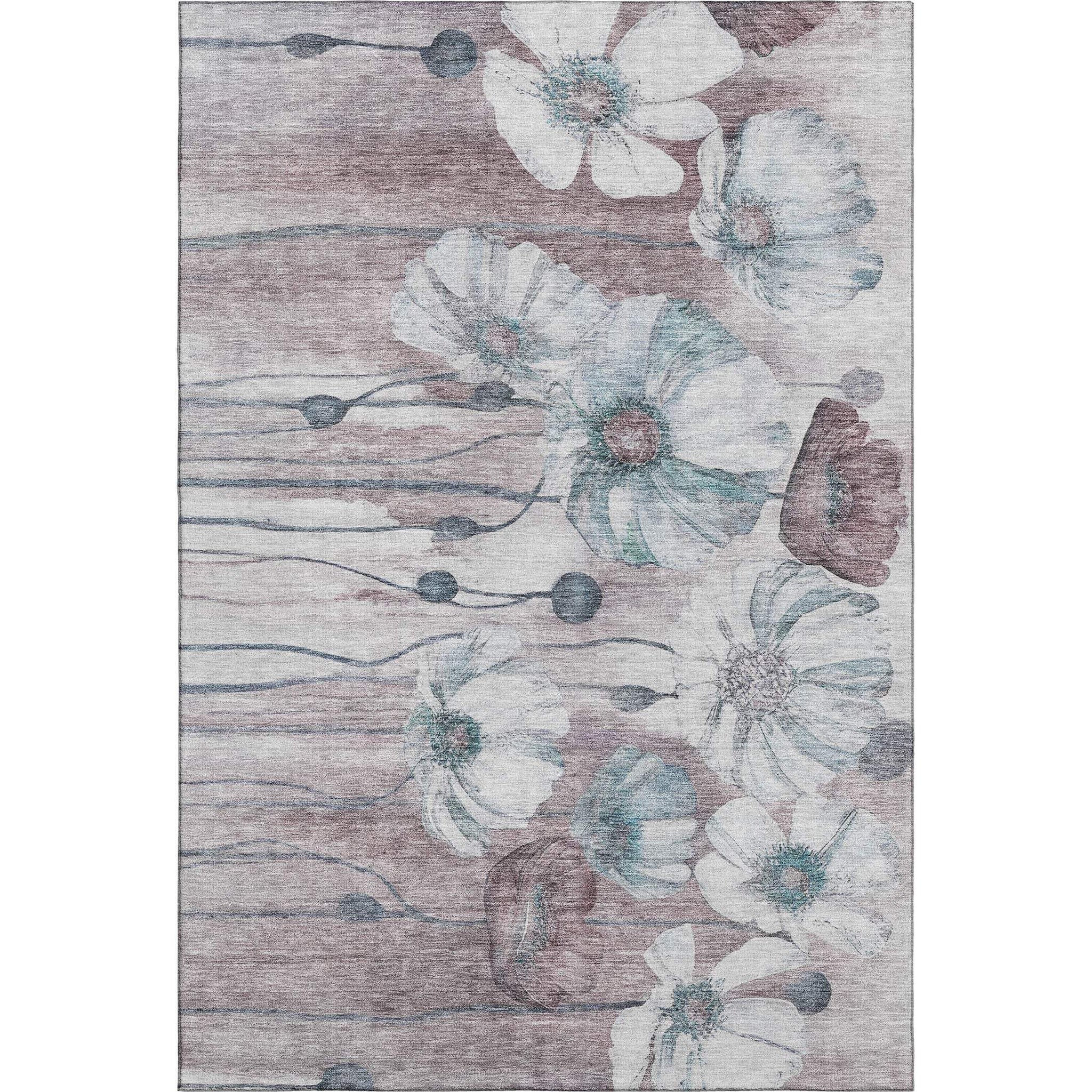 5' X 8' Teal Mauve And Ivory Floral Washable Area Rug With UV Protection - HomeRoots - Flyclothing LLC