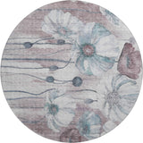 8' Teal Mauve And Ivory Floral Washable Round Rug With UV Protection - HomeRoots - Flyclothing LLC