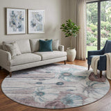 8' Teal Mauve And Ivory Floral Washable Round Rug With UV Protection - HomeRoots - Flyclothing LLC