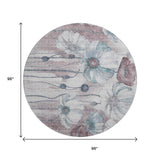 8' Teal Mauve And Ivory Floral Washable Round Rug With UV Protection - HomeRoots - Flyclothing LLC