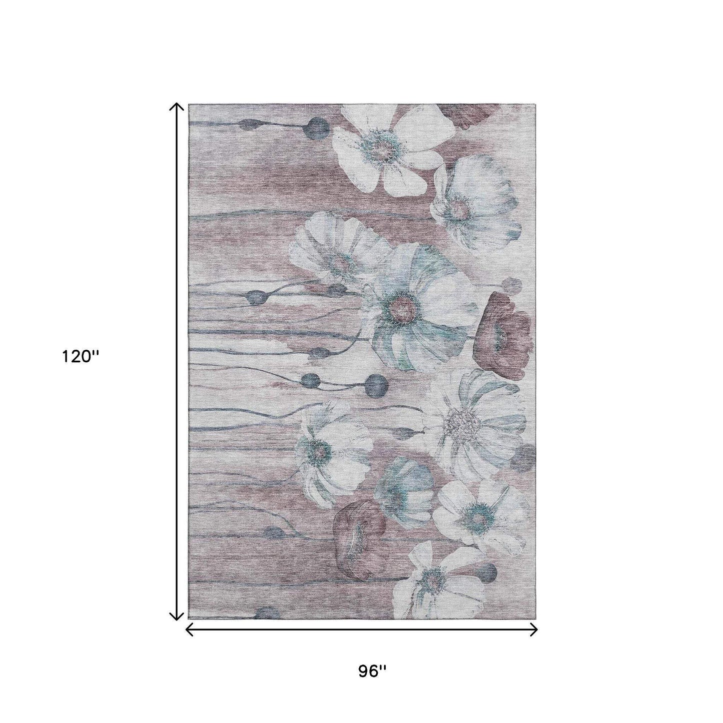 8' X 10' Teal Mauve And Ivory Floral Washable Area Rug With UV Protection - HomeRoots - Flyclothing LLC