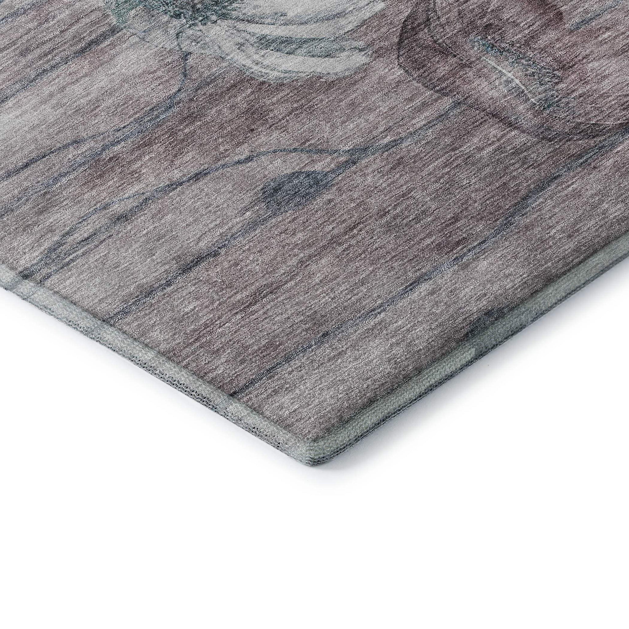 9' X 12' Teal Mauve And Ivory Floral Washable Area Rug With UV Protection - HomeRoots - Flyclothing LLC