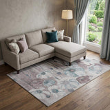 9' X 12' Teal Mauve And Ivory Floral Washable Area Rug With UV Protection - HomeRoots - Flyclothing LLC