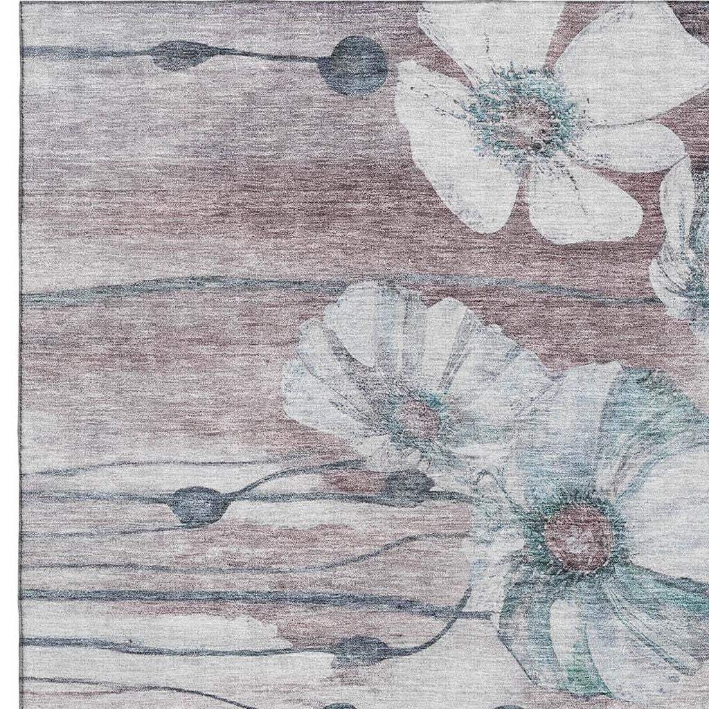 10' X 14' Teal Mauve And Ivory Floral Washable Area Rug With UV Protection - HomeRoots - Flyclothing LLC