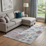 10' X 14' Teal Mauve And Ivory Floral Washable Area Rug With UV Protection - HomeRoots - Flyclothing LLC