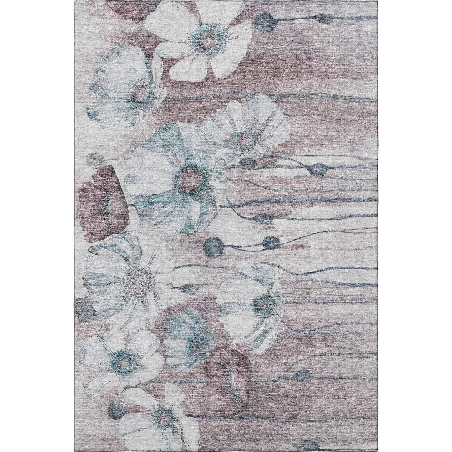 10' X 14' Teal Mauve And Ivory Floral Washable Area Rug With UV Protection - HomeRoots - Flyclothing LLC