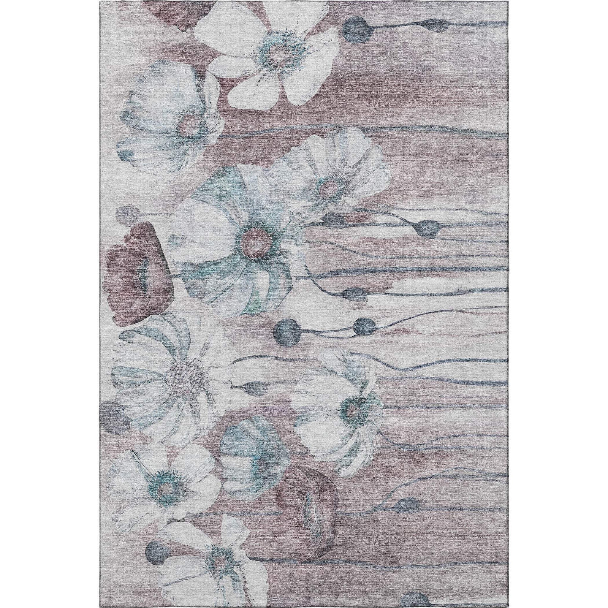10' X 14' Teal Mauve And Ivory Floral Washable Area Rug With UV Protection - HomeRoots - Flyclothing LLC