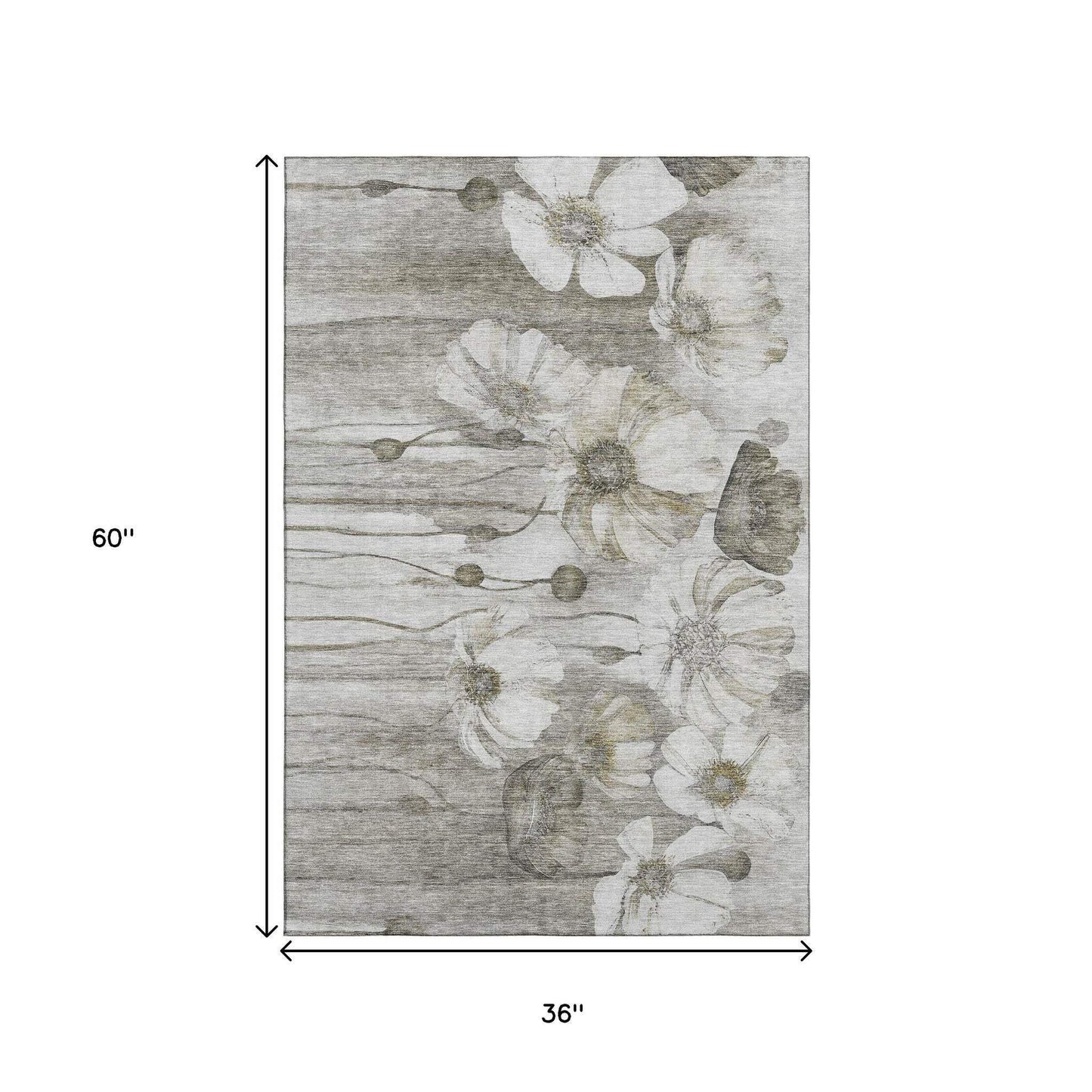 3' X 5' Taupe And Ivory Floral Washable Area Rug With UV Protection - HomeRoots - Flyclothing LLC