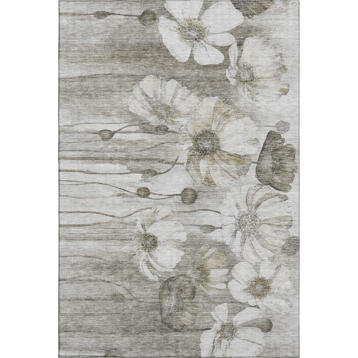 3' X 5' Taupe And Ivory Floral Washable Area Rug With UV Protection - HomeRoots - Flyclothing LLC