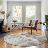 8' Taupe And Ivory Floral Washable Round Rug With UV Protection - HomeRoots - Flyclothing LLC