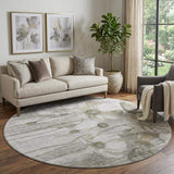 8' Taupe And Ivory Floral Washable Round Rug With UV Protection - HomeRoots - Flyclothing LLC