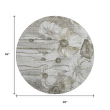 8' Taupe And Ivory Floral Washable Round Rug With UV Protection - HomeRoots - Flyclothing LLC